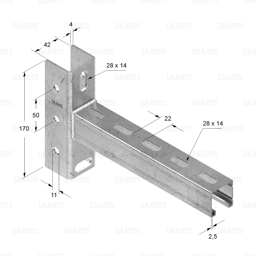 с размерами Консоль 41х41 2.5 DS MQL KU
